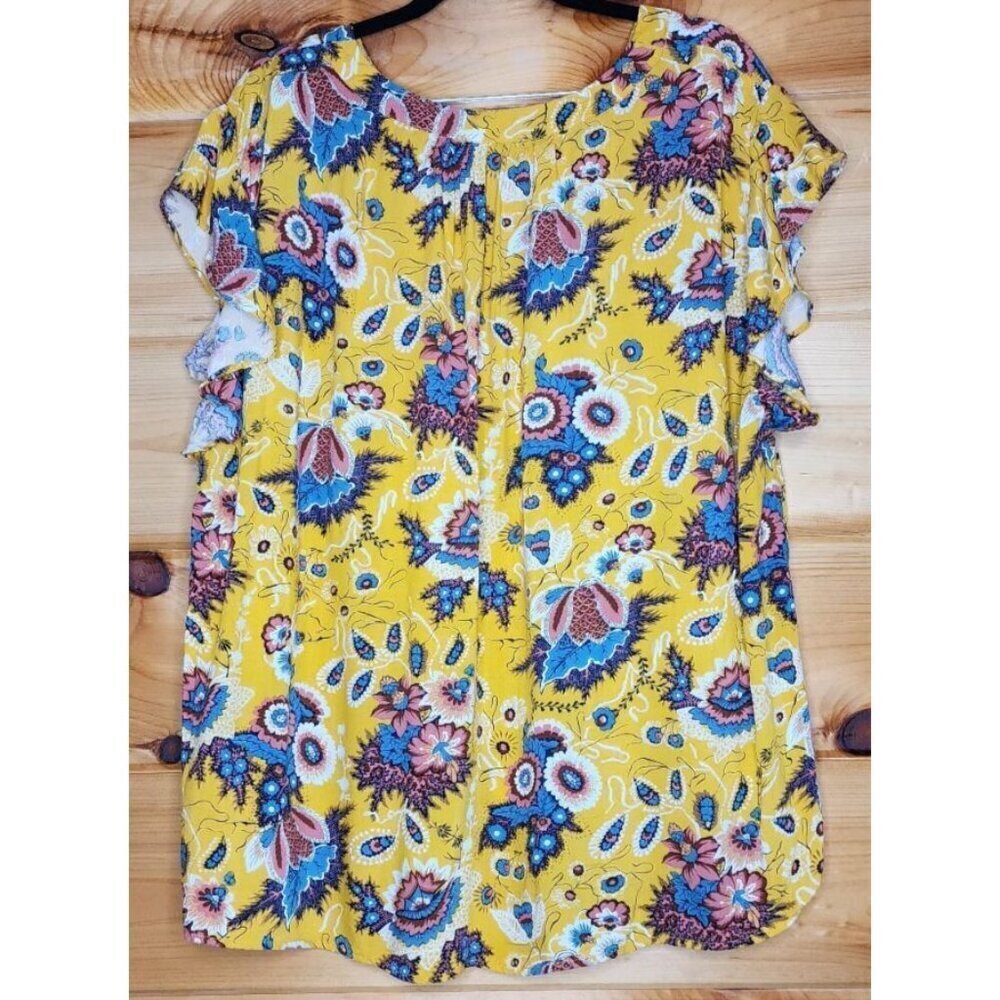 Rachel Roy Label 3X Blouse Cute Feminine Floral Yellow Cute Plus Size Top - Picture 15 of 16